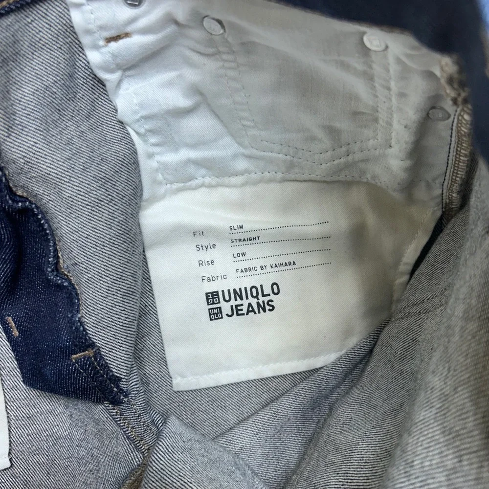 UNIQLO Jeans Kaihara Fabric Slim Straight‎ Low Rise Men's Dark Blue Denim